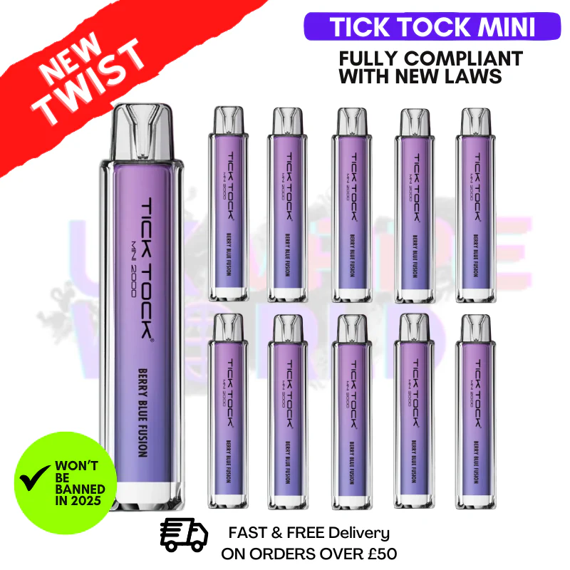 Berry Blue Fusion Tick Tock Mini 2000 Box Of 10
