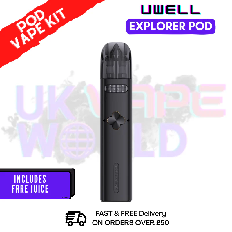 Black Uwell Caliburn Explorer Pod Kit + Free Nic Salt