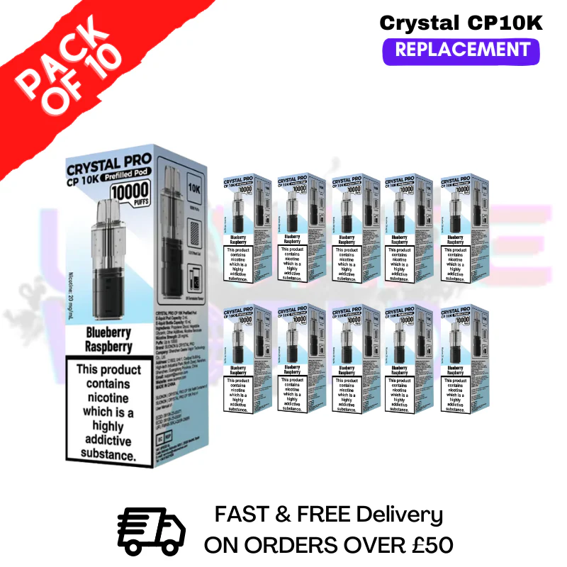 Blue Rasp Crystal Pro CP 10K Replacement Pods Box Of 5