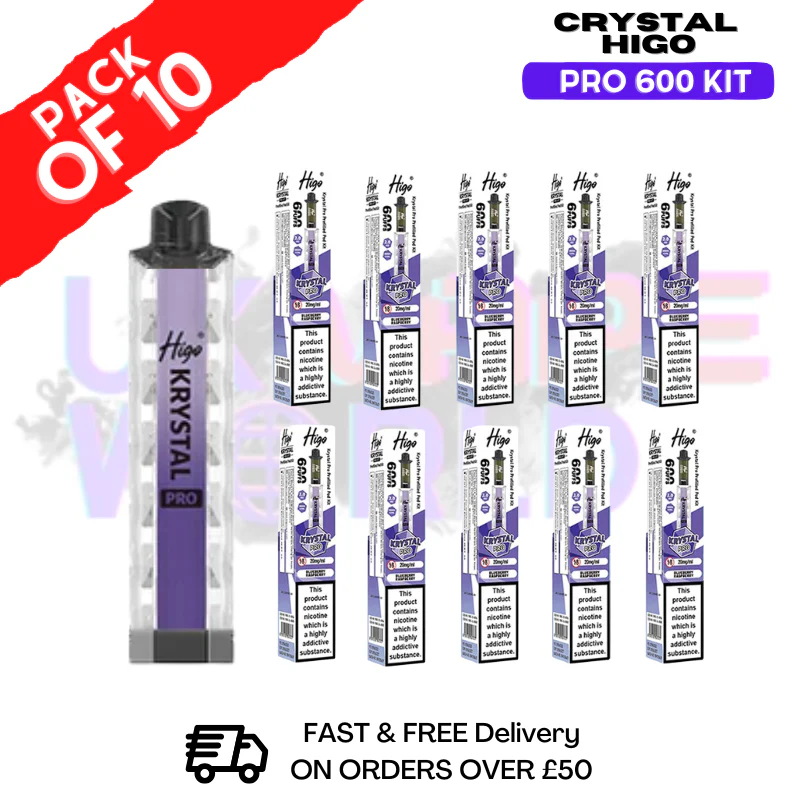 Blue Raspberry HIGO Crystal Pro 600 Puff Kits Box Of 10