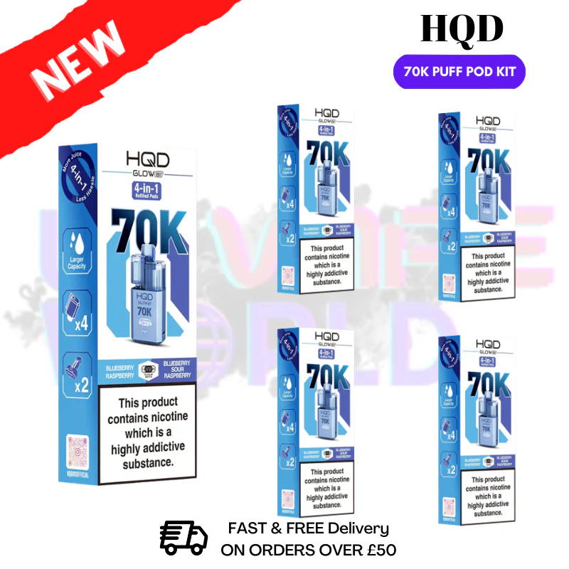 Blue Raspberry HQD Glow Air 70k Vape Kit Box of 5