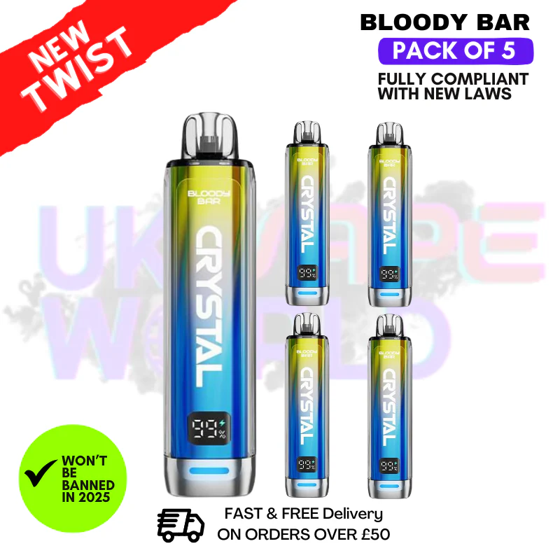 Blue Razz Bear Bloody Bar Crystal 10K Puff Pack Of 5