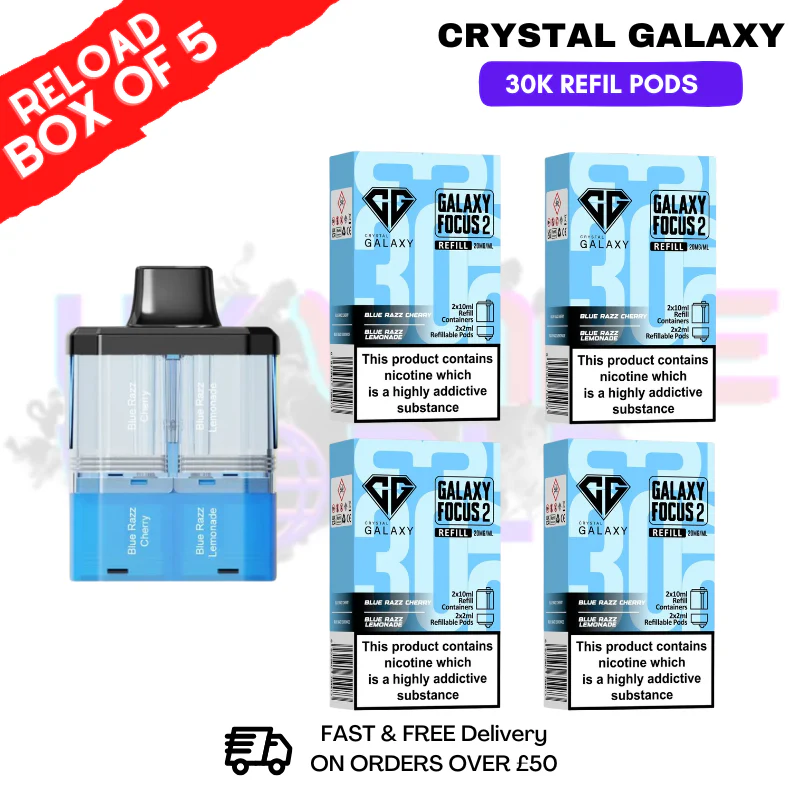 Blue Razz Cherry Crystal Galaxy 30K Replacement Pods Box Of 5