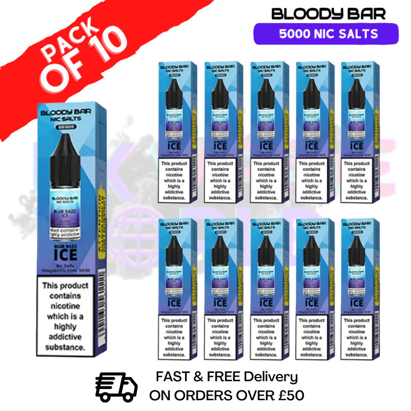 Blue Razz Ice Bloody Bar 5000 Bar Salt Box Of 10