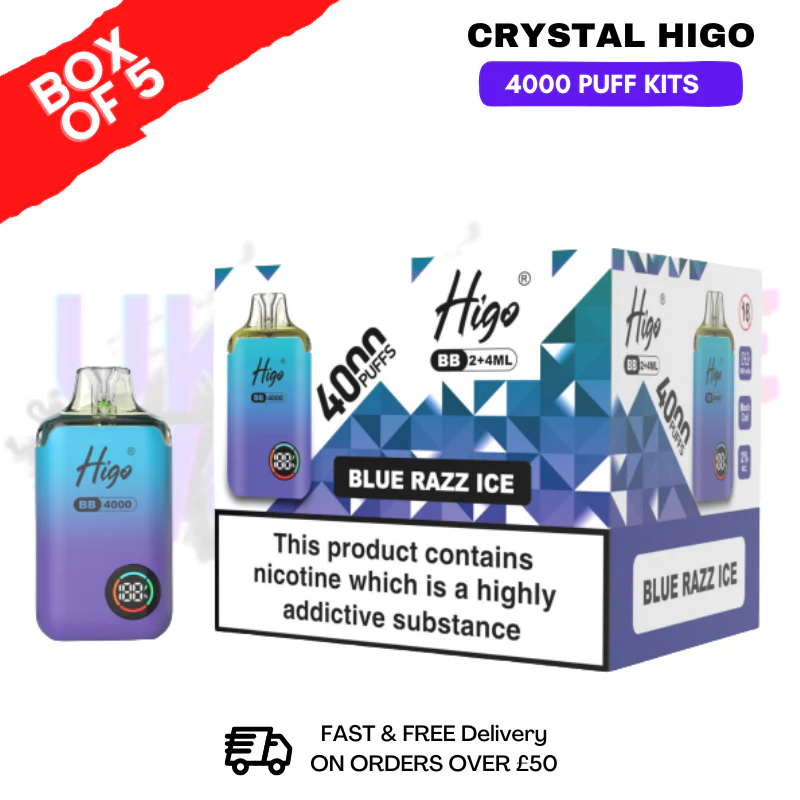 Blue Razz ICE Crystal Higo 4000 Pod Kits Box Of 5
