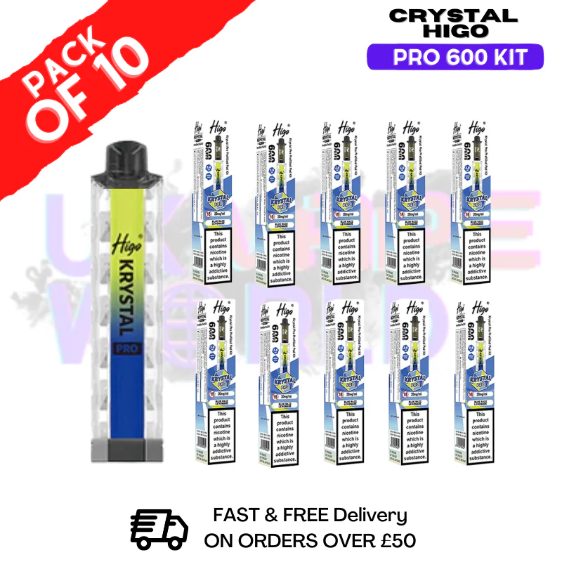 Blue Razz Lemonade HIGO Crystal Pro 600 Puff Kits Box Of 10