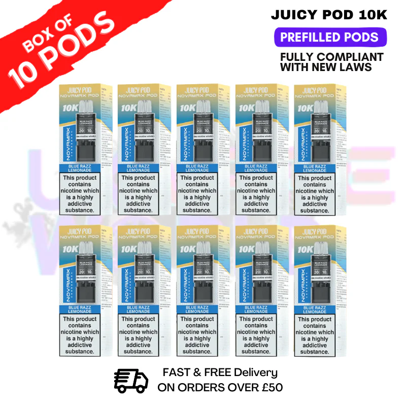 Blue Razz Lemonade Juicy Pod 10K Prefilled Pods Box Of 10