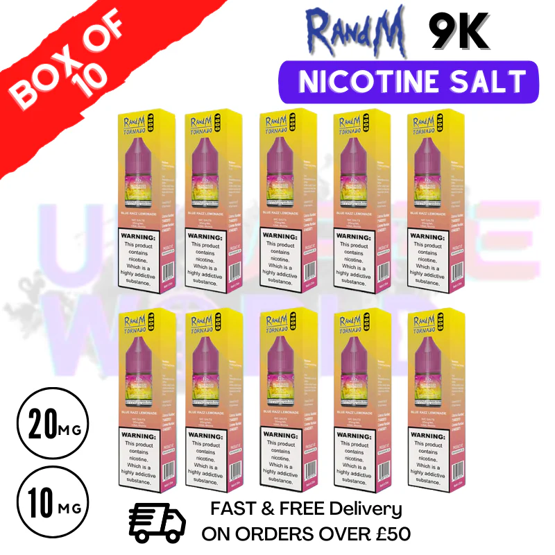 Blue Razz Lemonade RandM 9000 Tornado Nic Salt Pack / Box of 10
