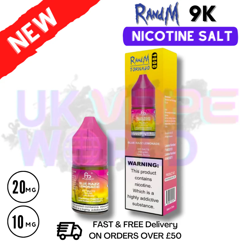 Blue Razz Lemonade RandM Tornado 9000 Nic Salt 10ml eLiquid - £1.99