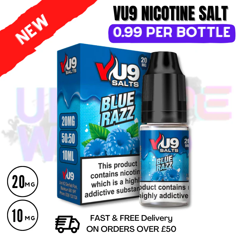 Blue Razz Pod Nic Salt 10ml Nicotine E Juice by VU9