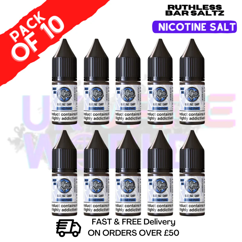 Blue Razz Straw Ruthless Nic Salt Eliquid Box Of 10