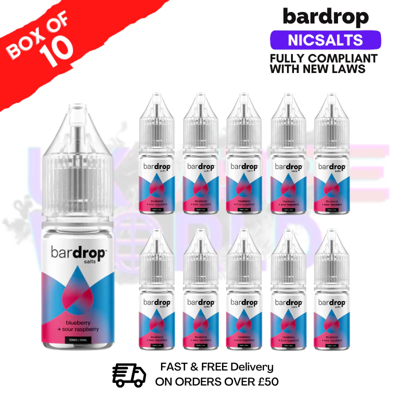Blue Sour Raspberry Bar Drop Nic Salt Box Of 10