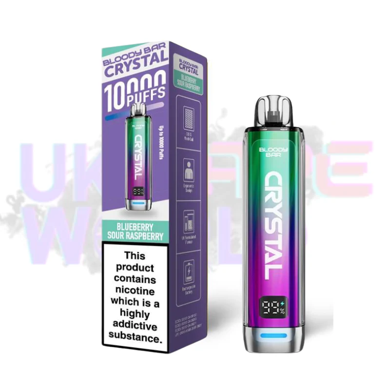 Blue Sour Raspberry Bloody Bar Crystal 10K Puff Box Of 10 - Image 2