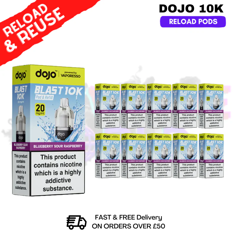 Blue Sour Raspberry Dojo Blast 10K Replacement Pods Box Of 10
