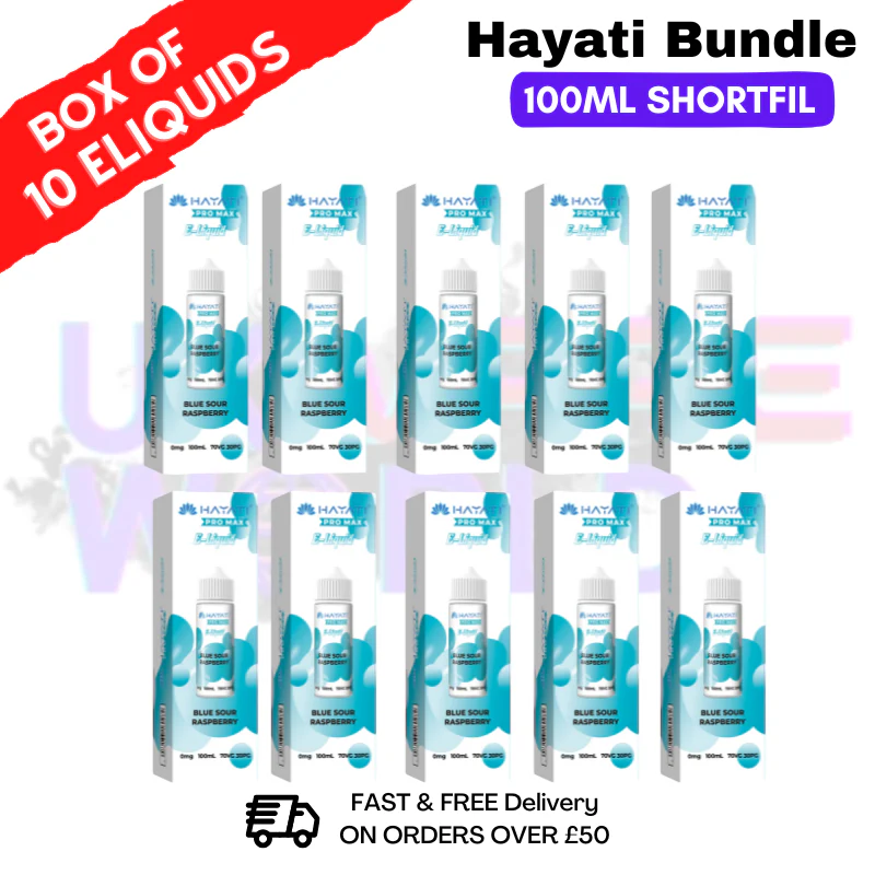 Blue Sour Raspberry Hayati 100ML Box Of 10 + Free NicShots