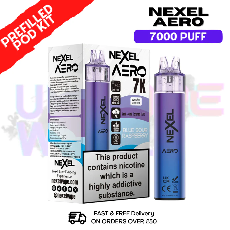 Blue Sour Raspberry Nexel 7000 Puff Pod Kit