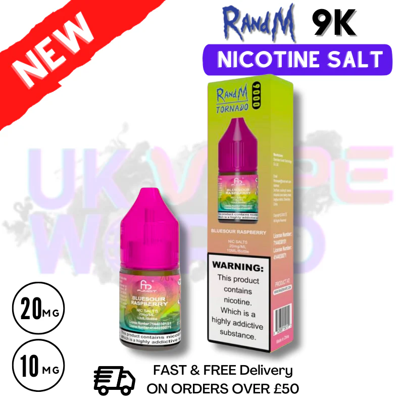 Blue Sour Raspberry RandM Tornado 9000 Nic Salt 10ml eLiquid - £1.99
