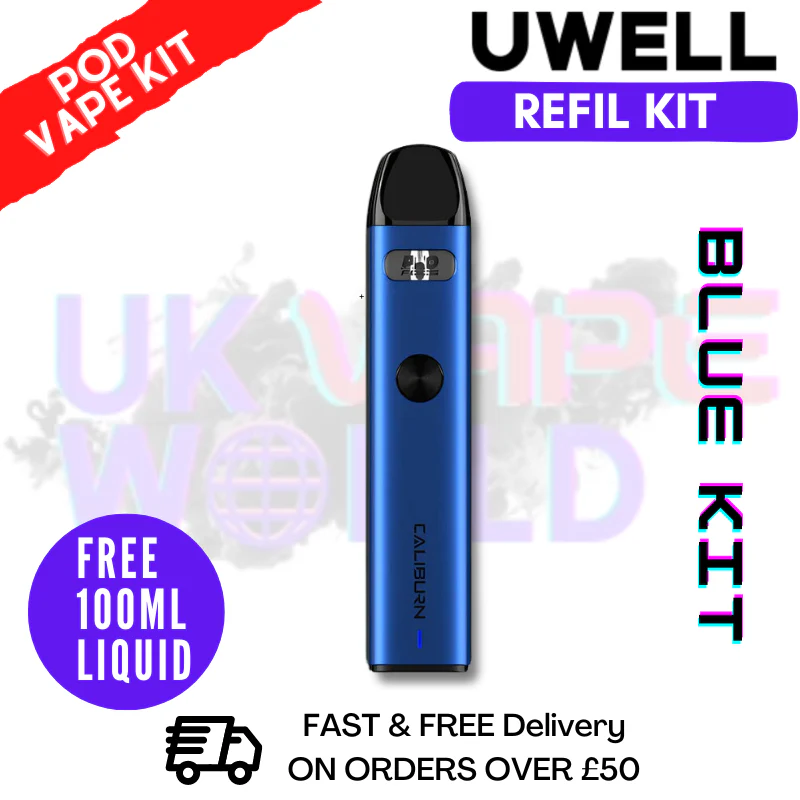 Blue Uwell Caliburn A2 Pod Kit + Free 100ML E Liquid