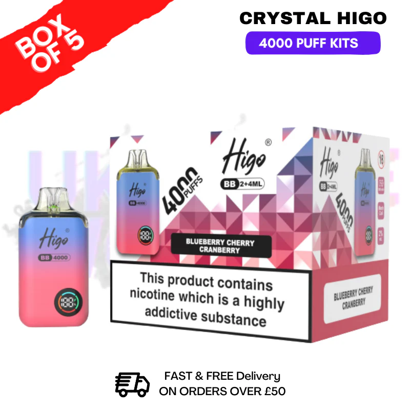 Blueberry Cherry Cranberry Crystal Higo 4000 Pod Kits Box Of 5