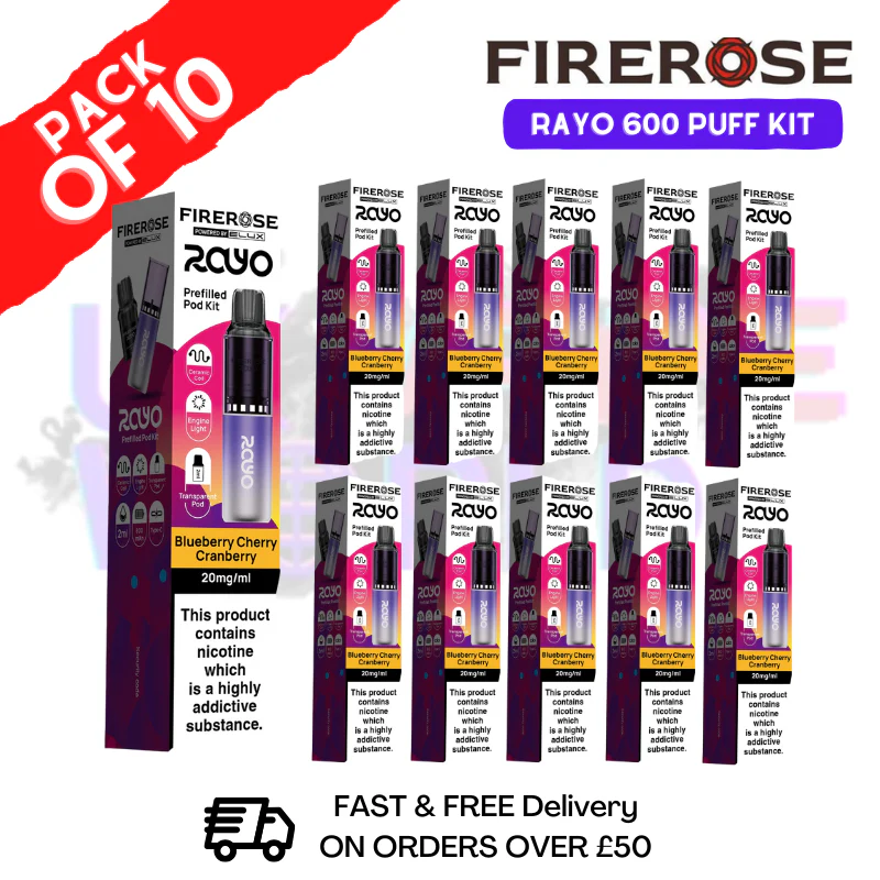 Blueberry Cherry Cranberry Firerose 600 Puff Vape Kits Box of 10