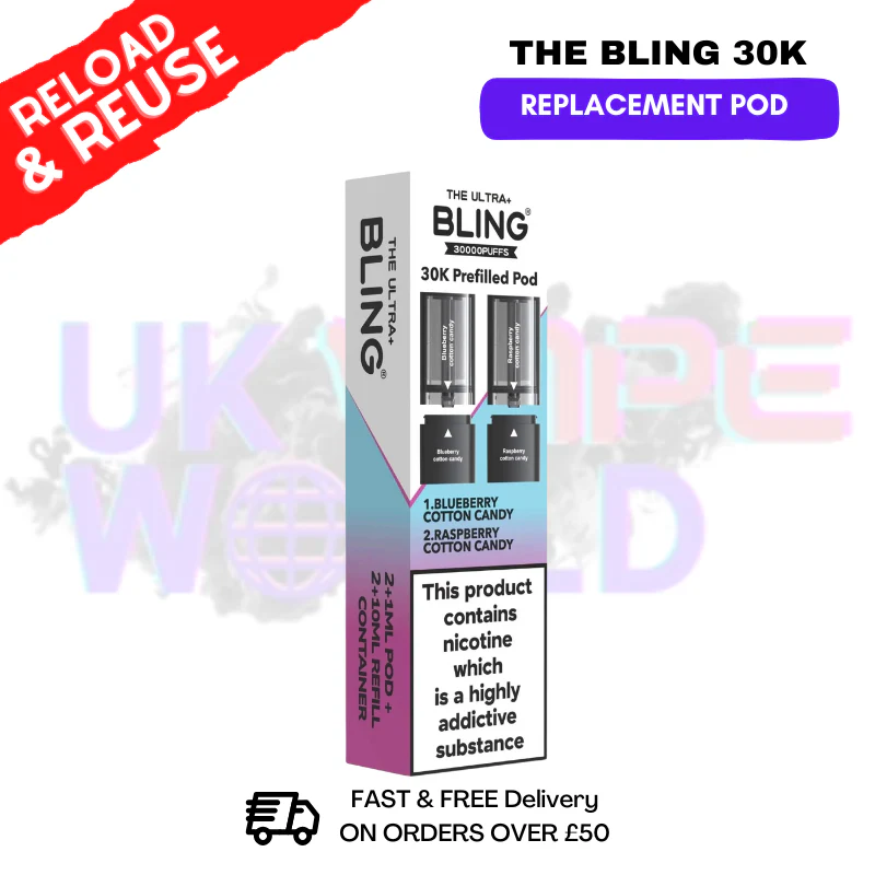 Blueberry Cotton Candy Bling 30k REFIL PACK Ultra Plus Pods  - £6.99