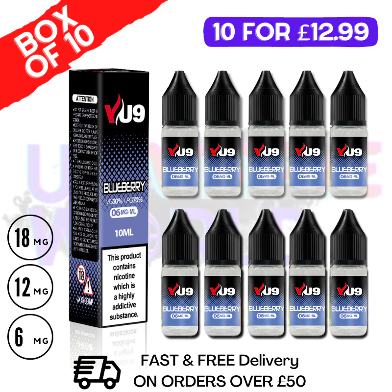 Blueberry VU9 E-Liquid Juice 10ml Nic Eliquid - 10 x 10ML BUNDLE