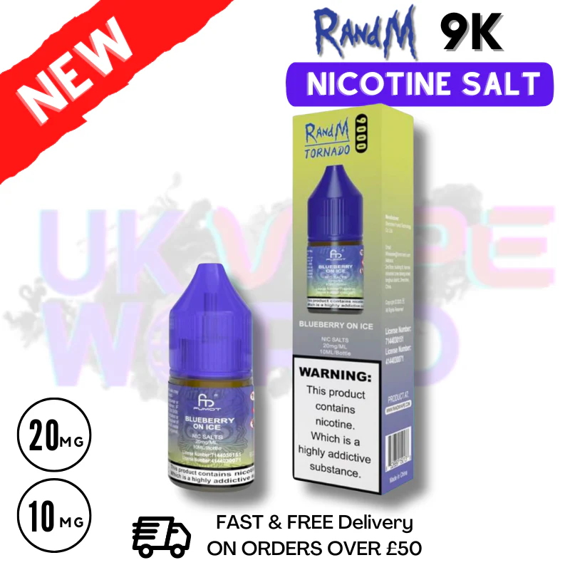 Blueberry On ICE RandM Tornado 9000 Nic Salt 10ml eLiquid - £1.99
