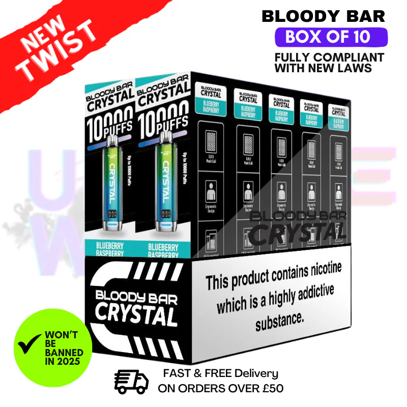 Blueberry Raspberry Bloody Bar Crystal 10K Puff Box Of 10