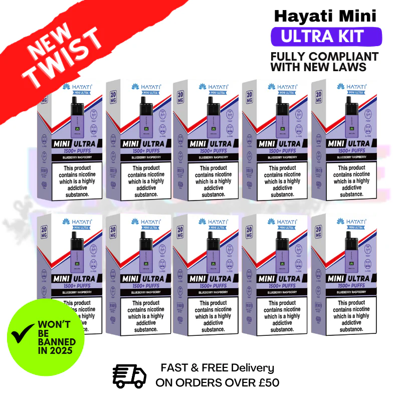 Blueberry Raspberry Hayati Mini Ultra 1500 Box Of 10