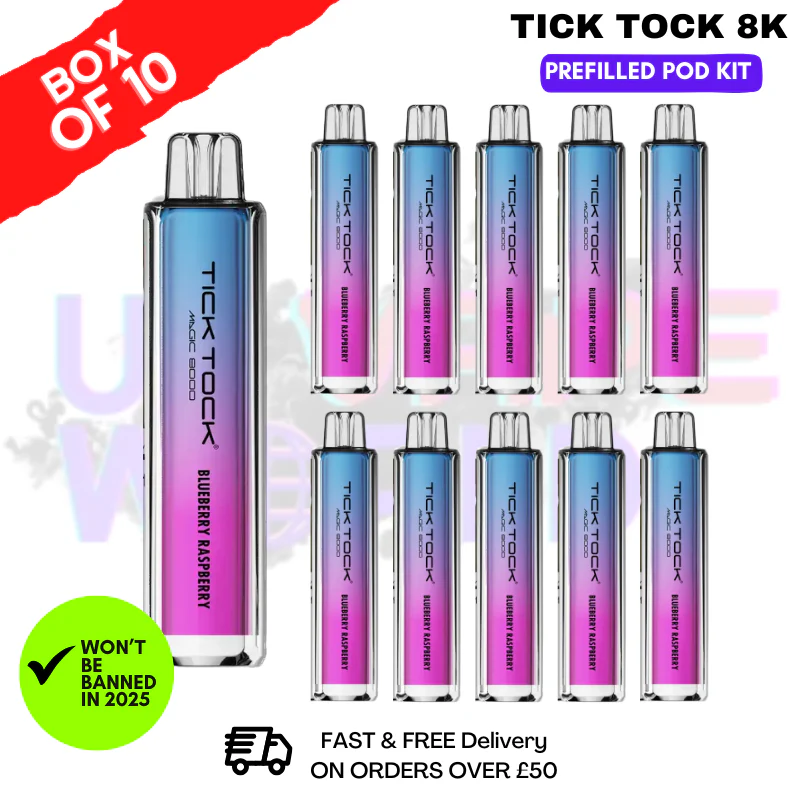 Blueberry Raspberry Tick Tock Magic 8000 8K Box Of 10