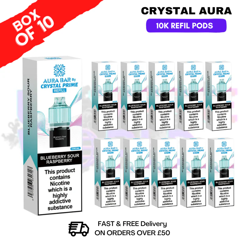 Blueberry Sour Raspberry Crystal Prime 10K Refil Pods Box Of 10