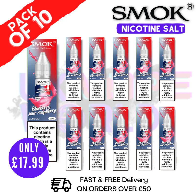 Blueberry Sour Raspberry Smok Nic Salt E Liquid BOX OF 10
