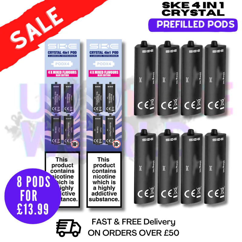 Blue Edition Crystal 2400 (2 x Pack Of 4) Prefilled Replacement Pod