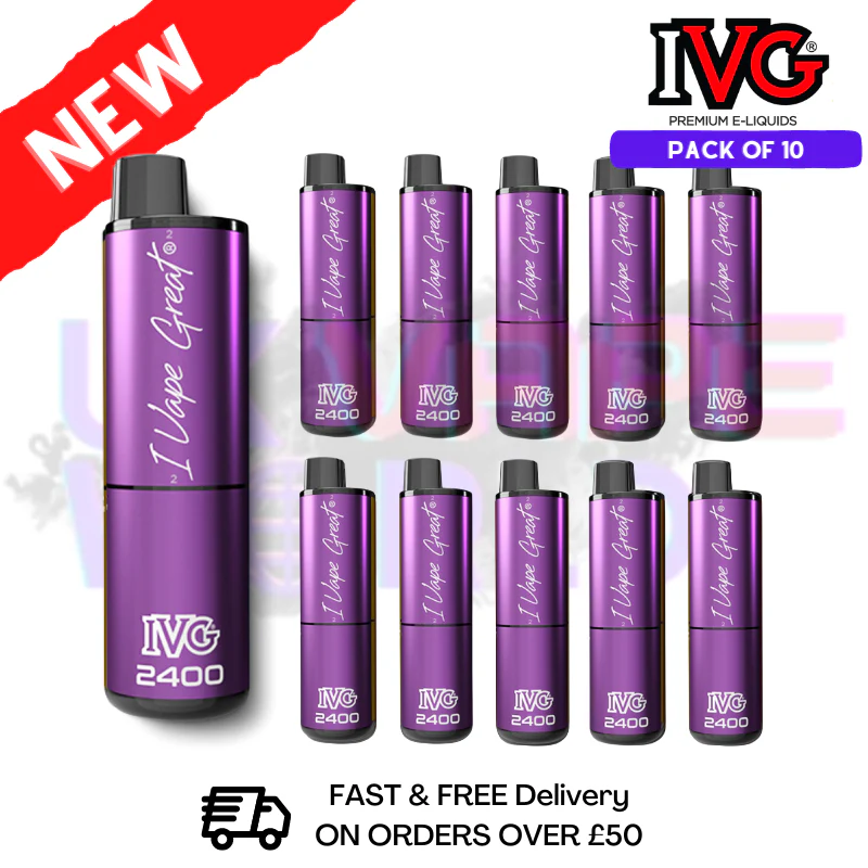 Box Of 10 - GRAPE ICE IVG 2400 Prefilled Vape Pen Kit