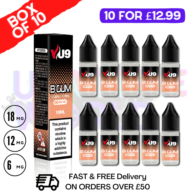 B-GUM VU9 E-Liquid Juice 10ml Nic Eliquid - 10 x 10ML BUNDLE