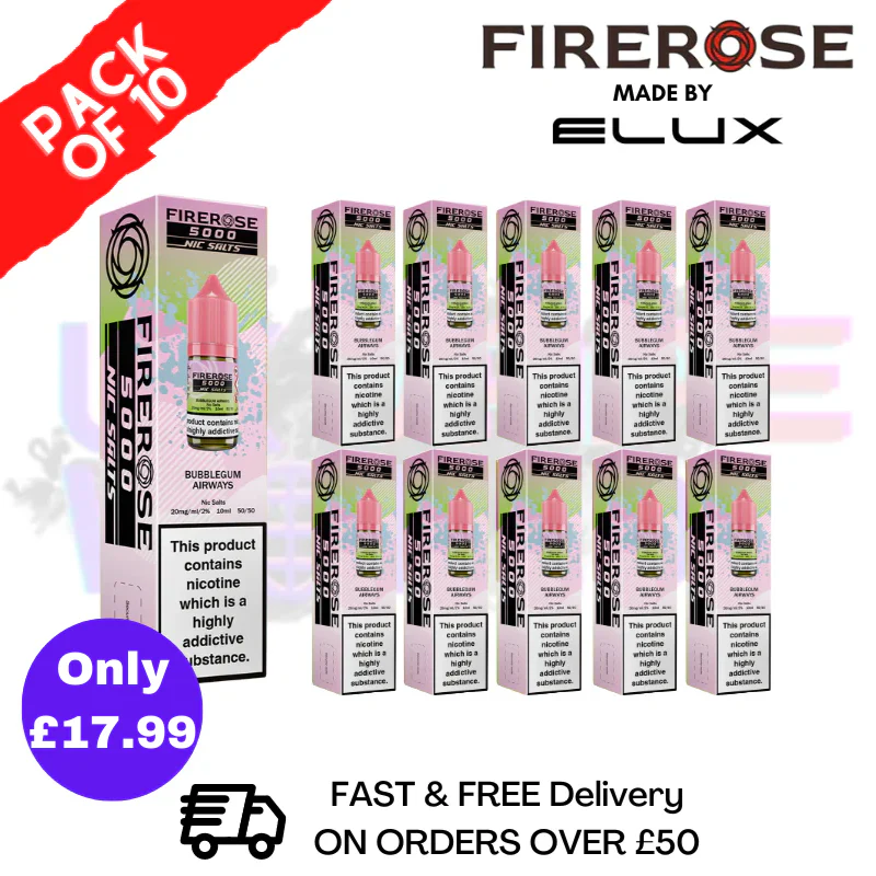 Bubblegum Mint Firerose 5000 Nic Salt Box Of 10