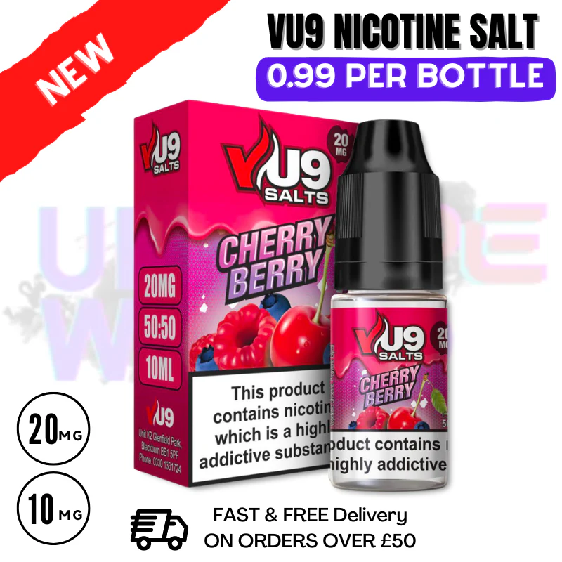 Cherry Berry Nic Salt 10ml Nicotine E Juice by VU9 - 99p Eliquid