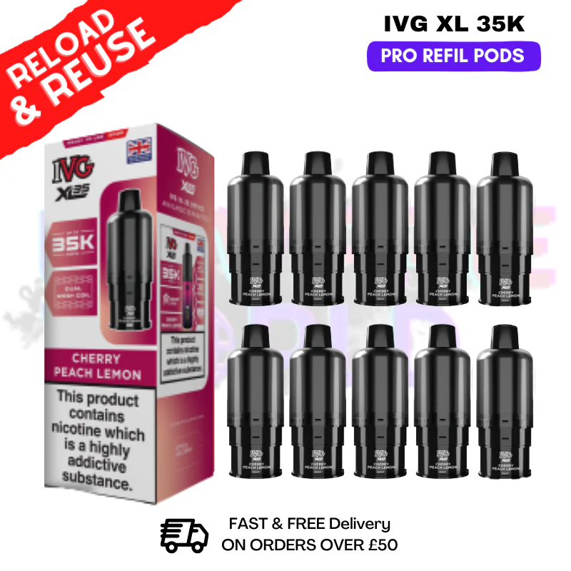 Cherry Peach Lemon IVG XL 35K Replacement Pods Box Of 10