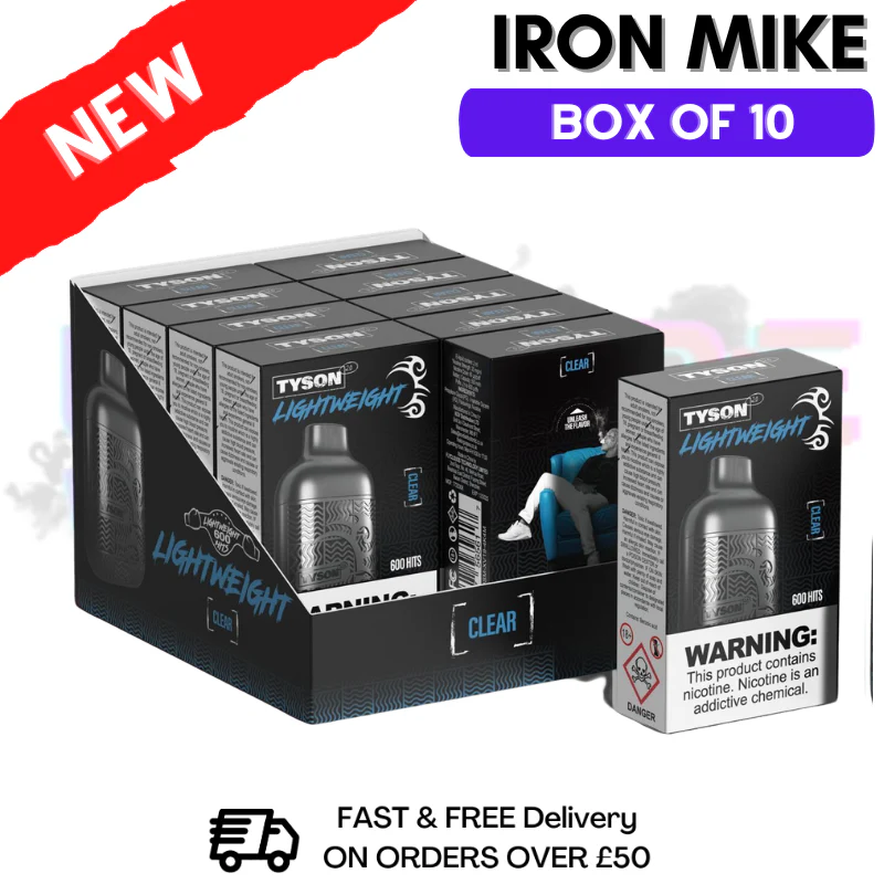 Clear Tyson 2.0 600puff Vape Kit Pack / Box Of 10 Disposable