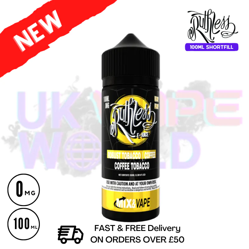 Coffee Tobacco Ruthless 100ml shortfill e liquid - £7.99