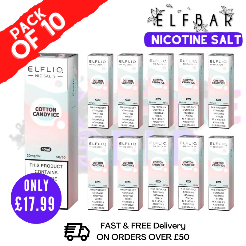 Cotton Candy ICE ElfLiq Nic Salt BOX OF 10 - ONLY £17.99