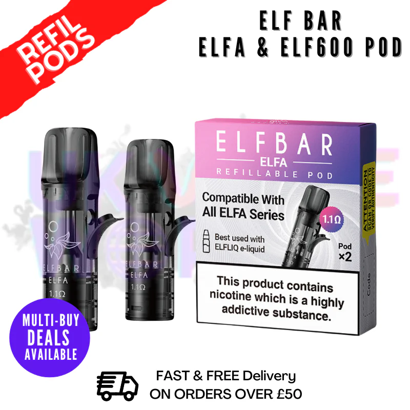 Elf Bar 2ml Refillable Pod ELFA & ELF 600 Compatible [Pack Of 2]