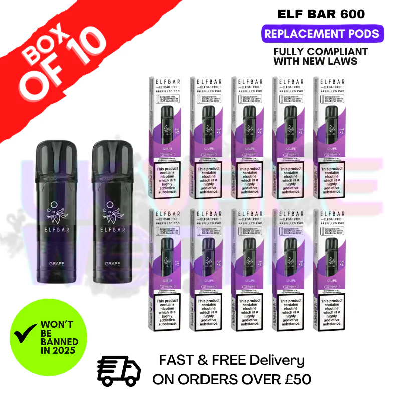 Elf Bar 600 Puff Grape Replacement Pods Box of 10