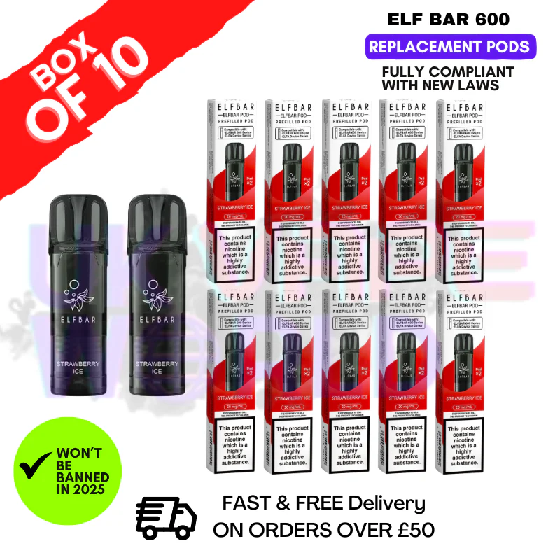 Elf Bar 600 Puff Strawberry Ice Replacement Pods Box of 10