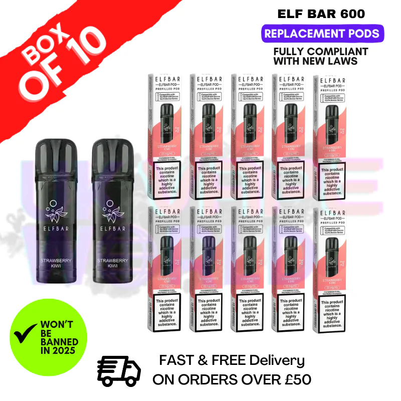 Elf Bar 600 Puff Strawberry Kiwi Replacement Pods Box of 10