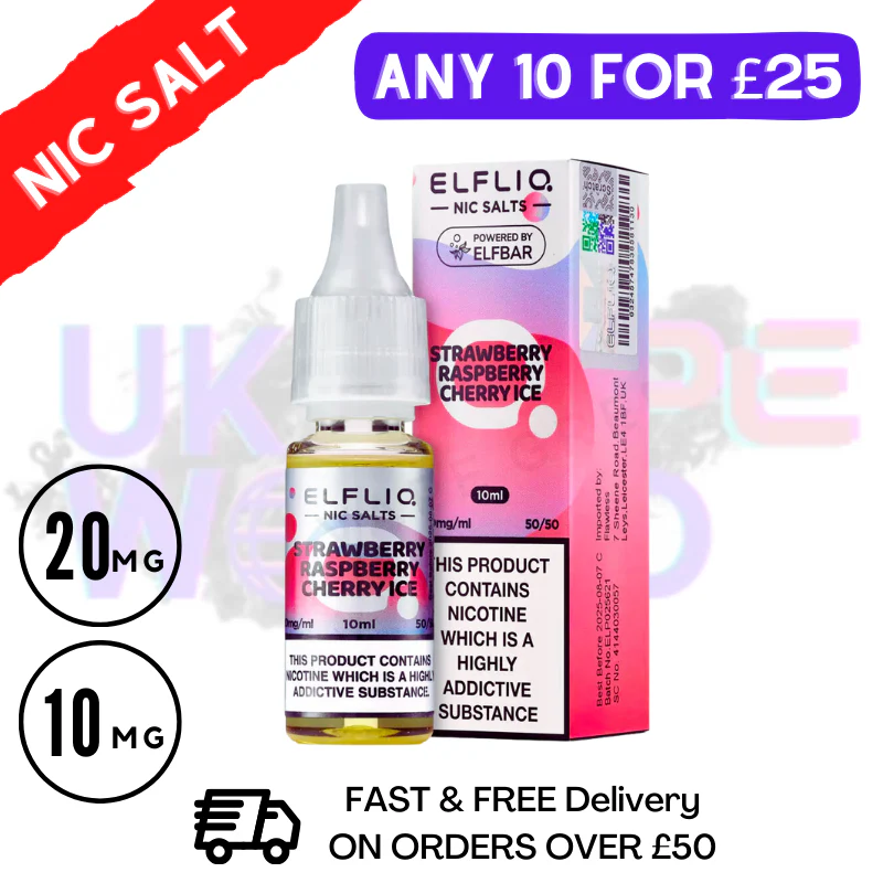 ElfLiq 'Strawberry Raspberry Cherry ICE' Nic Salt 10ML eLiquid