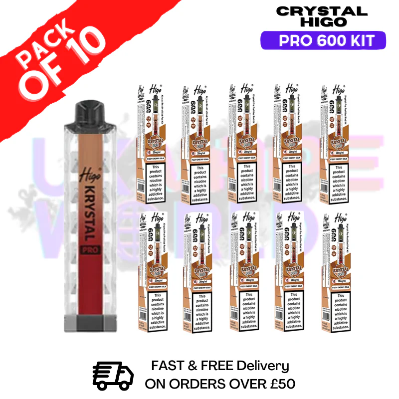 Fizzy Cherry Cola HIGO Crystal Pro 600 Puff Kits Box Of 10