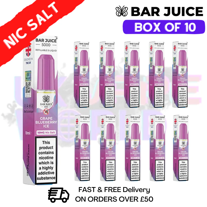 Grape Blueberry ICE Bar Juice 5000 Nic Salt | Box of 10 | ONLY £13.99