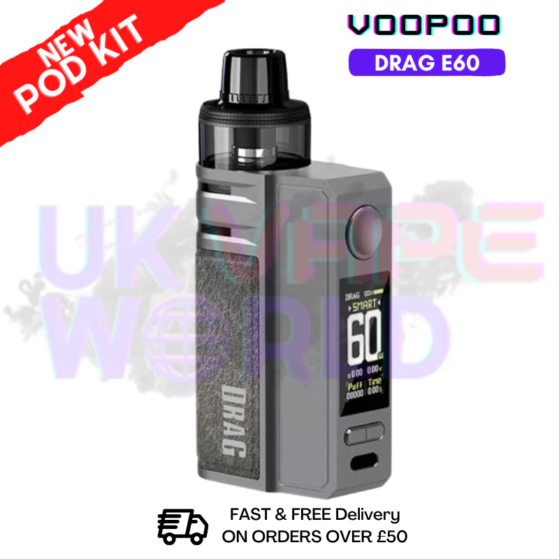 Gray Voopoo Drag E60 Pod Kit + Free Nicsalt