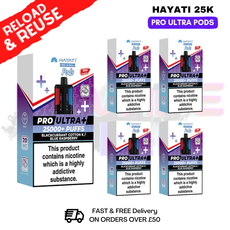 Hayati 25K Blackcurrant Cotton K - Blue Raspberry Replacement Pods Box Of 5